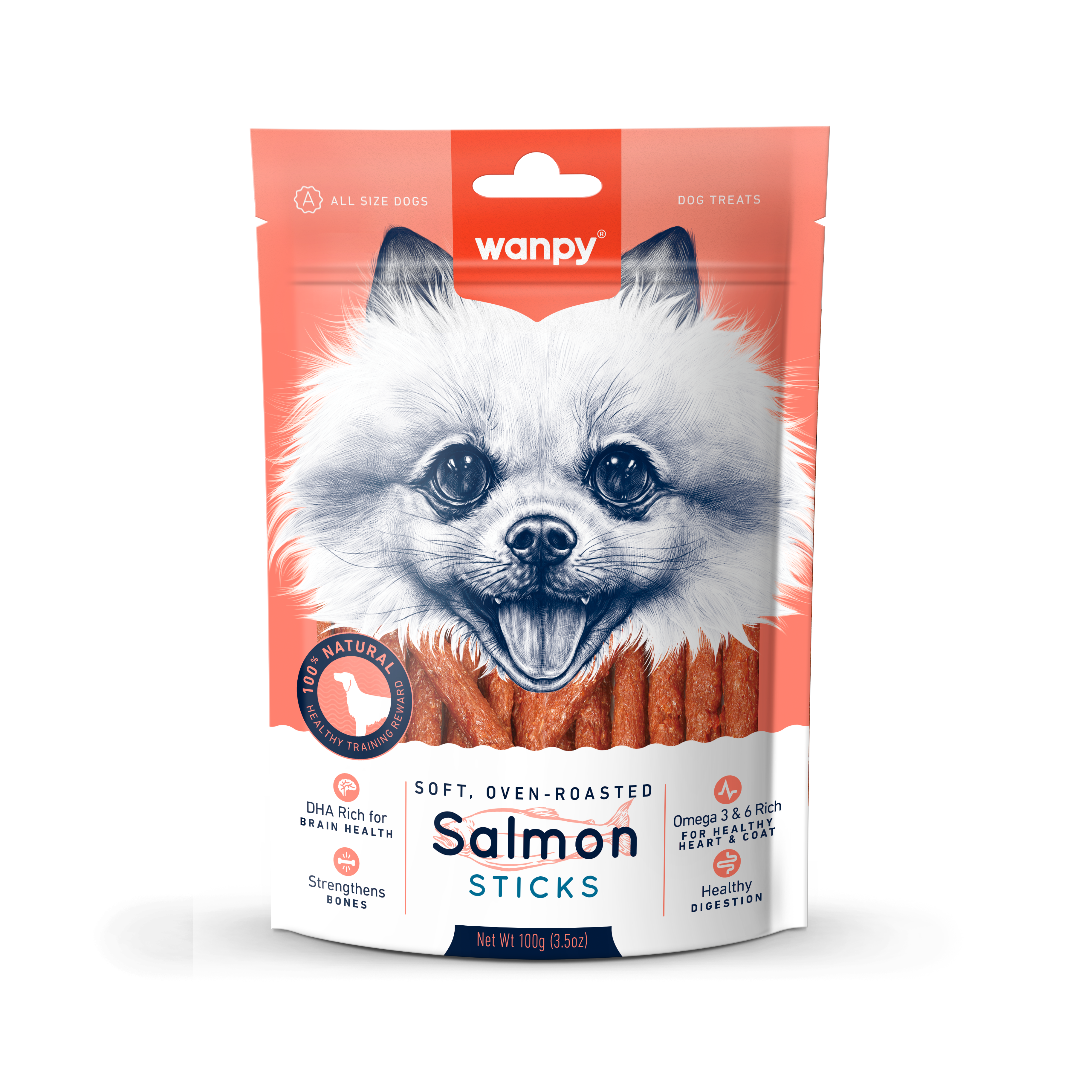 Wanpy Soft Oven-roasted Salmon Sticks 100g Dog Snack