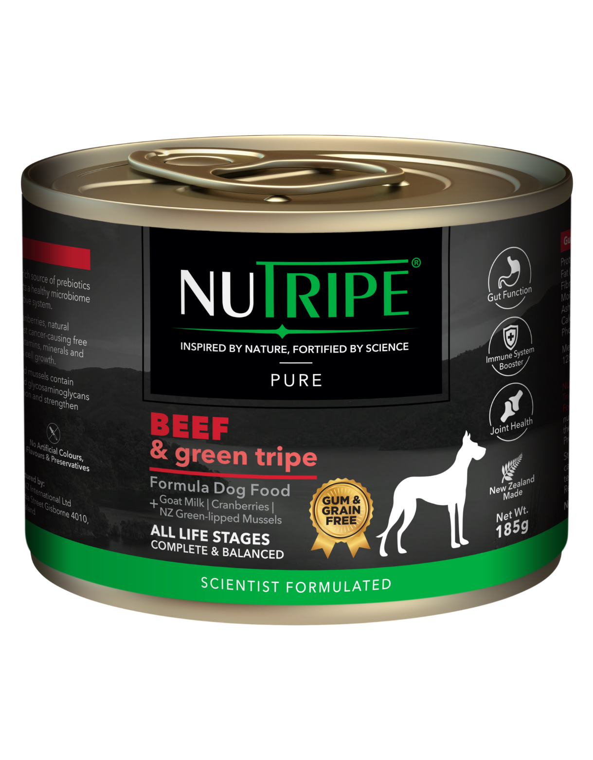 Nutripe Dog 185g Gum & Grain Free Pure Beef & Green Tripe Dog Canned ...