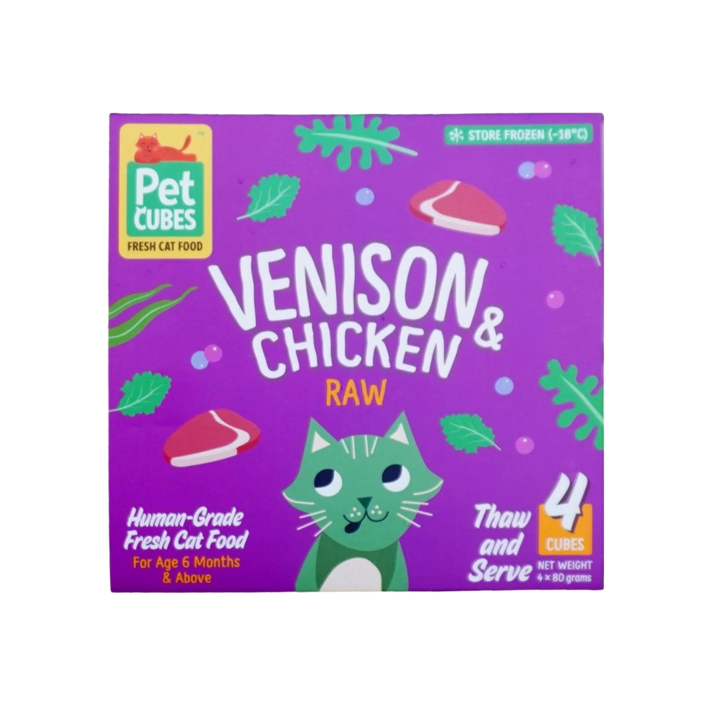 Pet Cubes Cat 4x80g Raw Venison & Chicken For Adult Fresh Cat Food