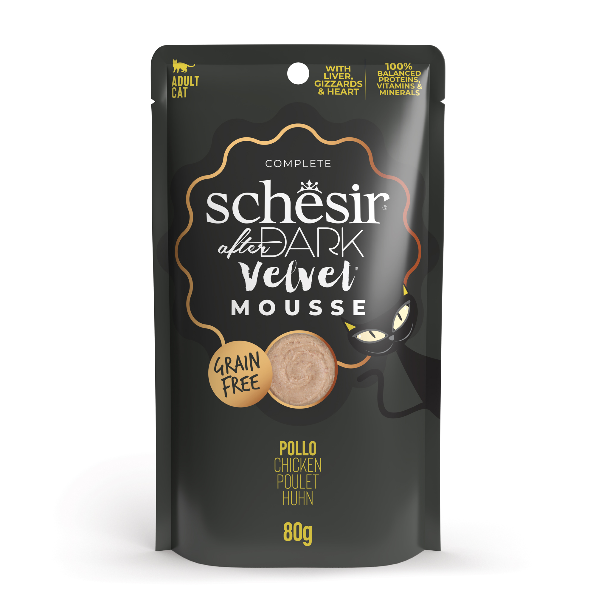 Schesir Cat 80g After Dark Velvet Mousse Chicken Pouch Wet Cat Food